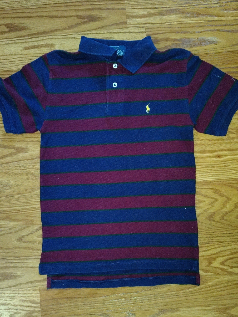 Boys Polo by Ralph Lauren Navy & Burgundy Striped Polo Size Small